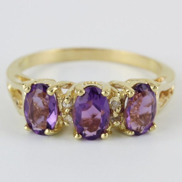 14K Yellow Gold Amethyst & Diamond Ring - Picture 1 of 5